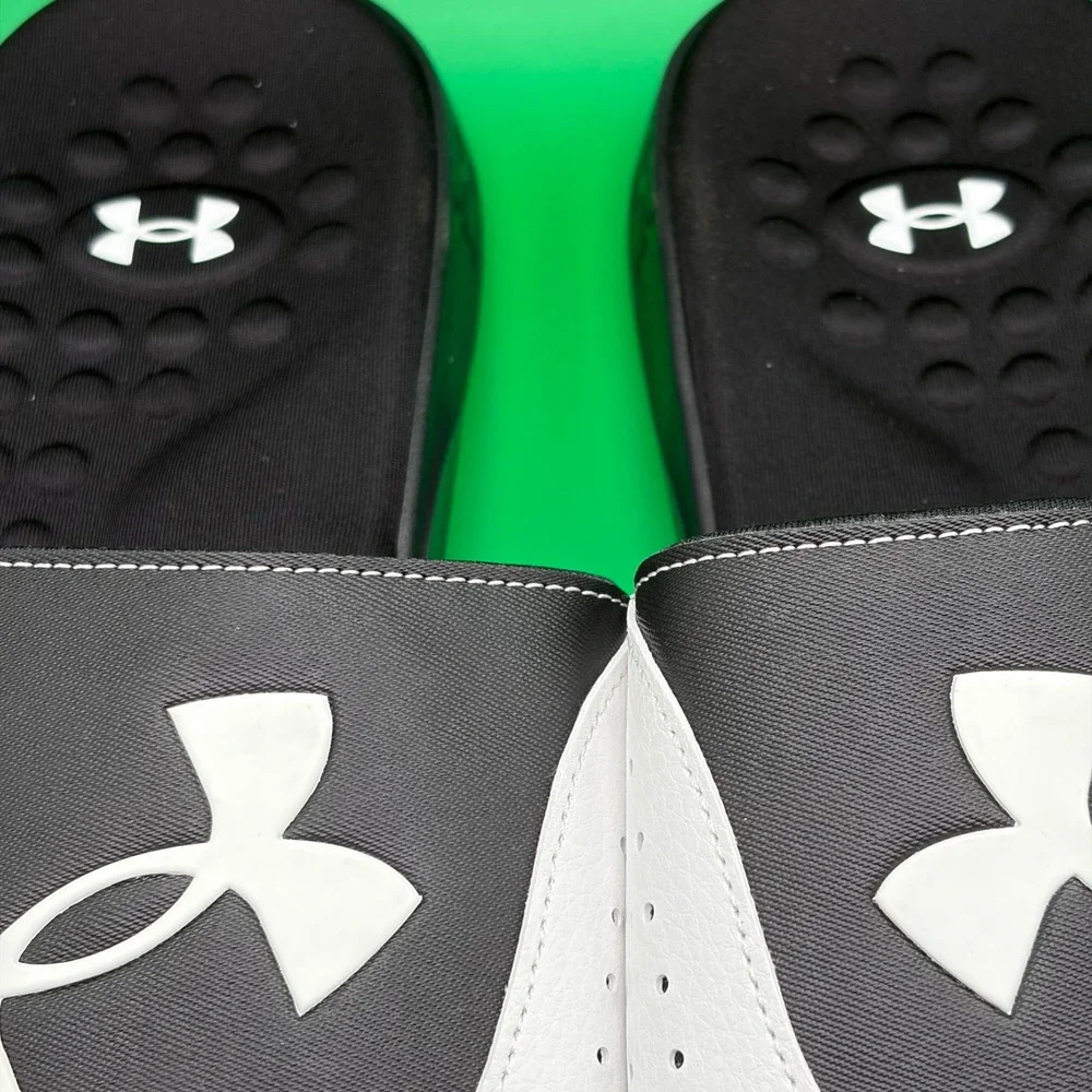 Under Armour Ignite Pro SL Sandals Mens 18 Black/White UA Adjustable Slides NWT